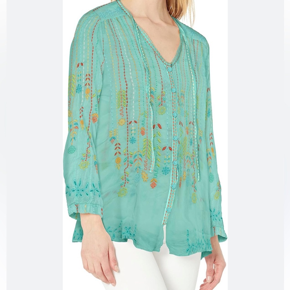 Johnny Was Aqua Embroidered tunic top large - Picture 7 of 16